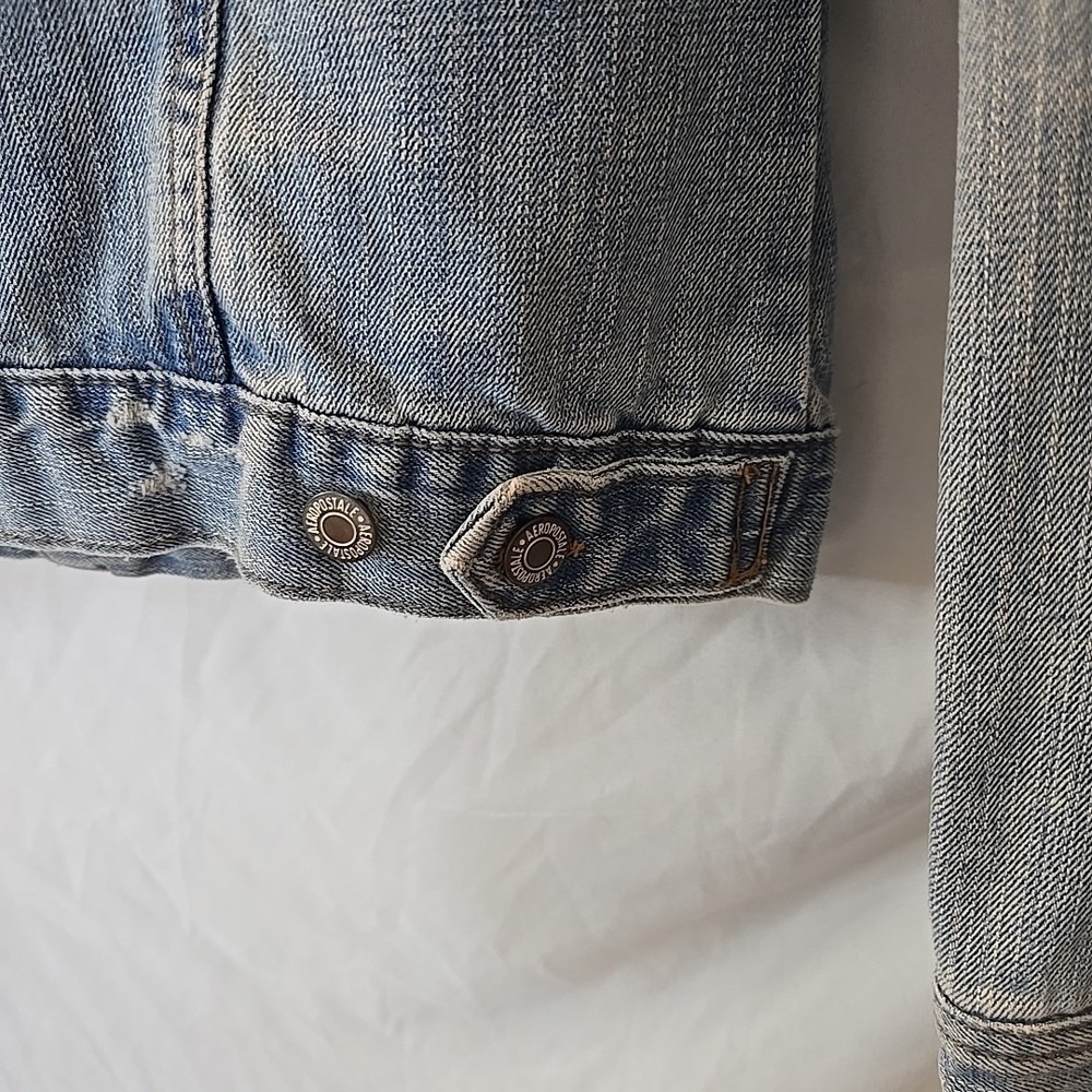 Aeropostale Denim Jacket Women's Small M Distressed Washed Crop Festival Y2K 90s - Picture 11 of 16